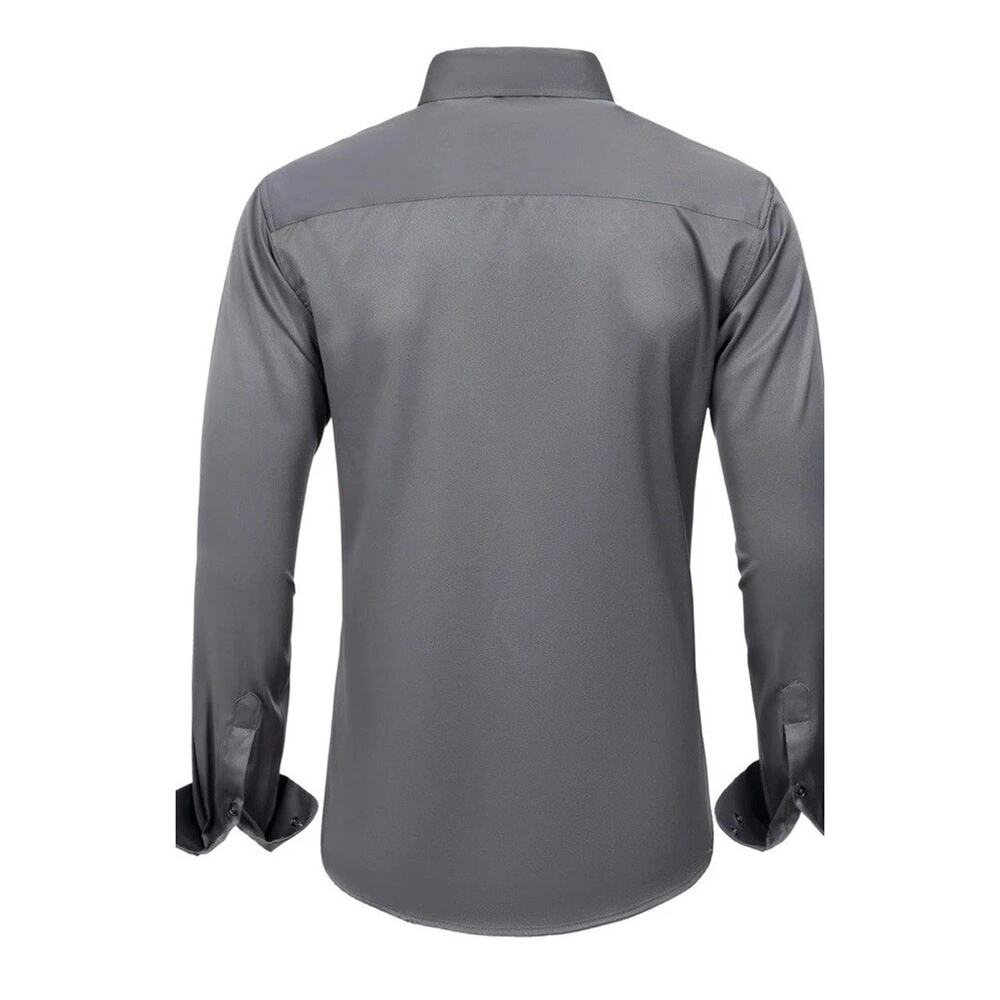 Men's Dress Shirts Solid Long Sleeve Stretch Wrinkle-Free Formal Shirt Busine...